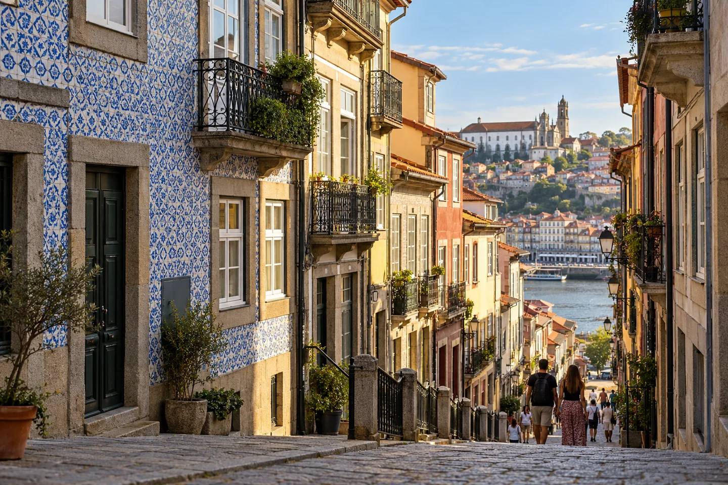 Fachadas de azulejo numa rua do Porto